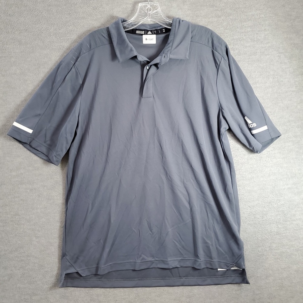 Adidas‎ Men Polo Shirt Large Gray Golf Logo Short Sleeve Collar Pullover